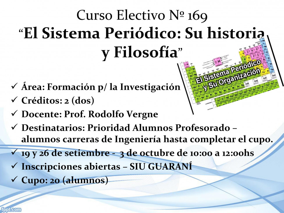 imagen Curso Electivo Nº 169 - "El Sistema Periódico: Su Historia y Filosofía"