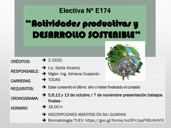 imagen Curso Electivo Nº E 174 "Actividades productivas y desarrollo sostenible"