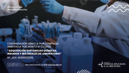 imagen CONTRATACIÓN DIRECTA POR COMPULSA ABREVIADA POR MONTO Nº33/2025 "Adquisición SUSTANCIAS QUÍMICAS, INSUMOS Y MATERIALES DE LABORATORIO" N°_EEX: 40359/2025