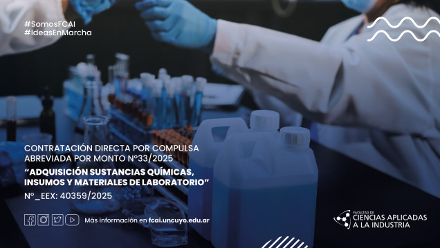 imagen CONTRATACIÓN DIRECTA POR COMPULSA ABREVIADA POR MONTO Nº33/2025 "Adquisición SUSTANCIAS QUÍMICAS, INSUMOS Y MATERIALES DE LABORATORIO" N°_EEX: 40359/2025