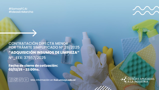 imagen Contratación Directa Menor por Trámite Simplificado N° 28/2025 "Adquisición Insumos de Limpieza" N°_EEX: 37557/2025