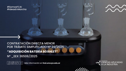 imagen Contratación Directa Menor por Trámite Simplificado N° 29/2025 "Adquisición Batería Soxhlet" N° _EEX 36506/2025