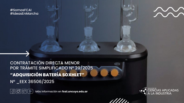 imagen Contratación Directa Menor por Trámite Simplificado N° 29/2025 "Adquisición Batería Soxhlet" N° _EEX 36506/2025