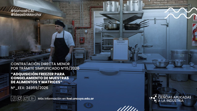 imagen CONTRATACIÓN DIRECTA MENOR POR TRÁMITE SIMPLIFICADO Nº15/2026 "ADQUISICIÓN FREEZER PARA CONGELAMIENTO DE MUESTRAS DE ALIMENTOS Y MATRICES" N°_EEX: 34959/2026