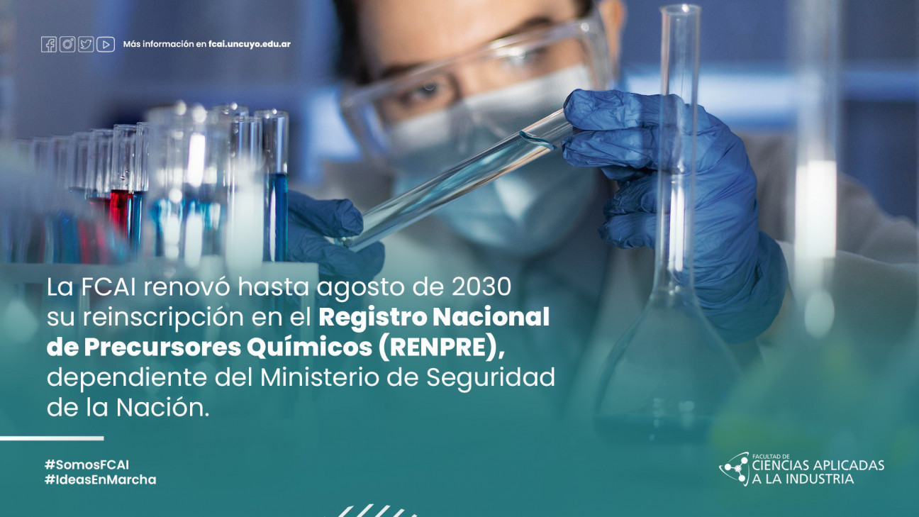 imagen La FCAI renovó hasta agosto de 2030 su reinscripción en el Registro Nacional de Precursores Químicos (RENPRE), dependiente del Ministerio de Seguridad de la Nación.