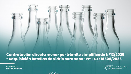 imagen Contratación directa menor por trámite simplificado N°13/2025 "Adquisición botellas de vidrio para sopa" N° EXX: 18509/2025