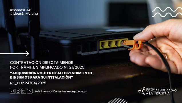 imagen Contratación Directa Menor por Trámite Simplificado N° 21/2025 "Adquisición Router de Alto Rendimiento e Insumos para su Instalación" N°_EEX: 24704/2025