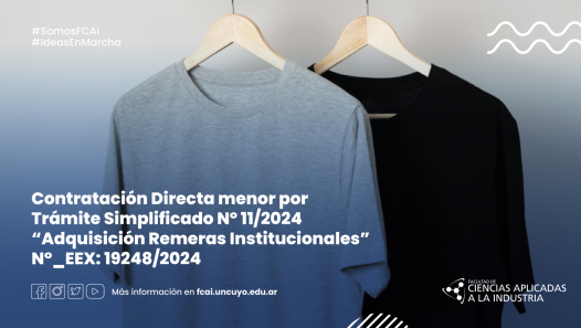 imagen Contratación Directa menor por Trámite Simplificado Nº 11/2024 "Adquisición Remeras Institucionales" N°_EEX: 19248/2024