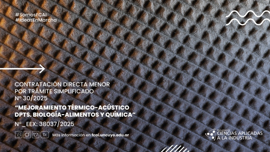 imagen Contratación DIrecta Menor por Trámite Simplificado N° 30/2025 "Mejoramiento Térmico-Acústico Dpts. Biología-Alimentos y Química" N°_EEX: 38037/2025