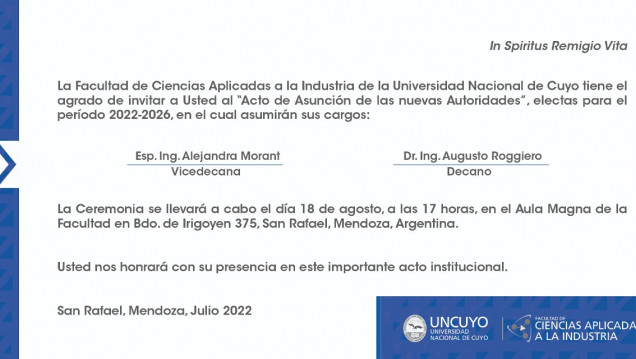imagen Invitación Acto Asunción de las nuevas autoridades