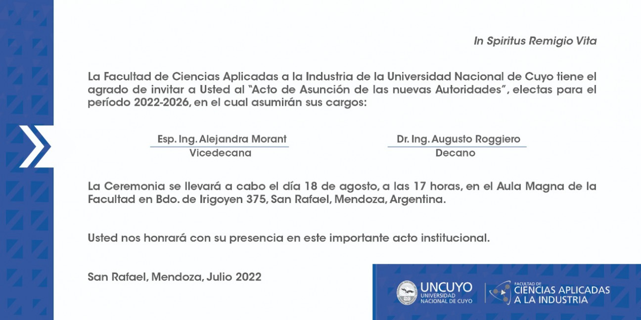 imagen Invitación Acto Asunción de las nuevas autoridades