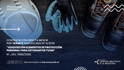 imagen CONTRATACIÓN DIRECTA MENOR POR TRÁMITE SIMPLIFICADO Nº 5/2026 "ADQUISICIÓN ELEMENTOS DE PROTECCIÓN PERSONAL PARA ESTUDIANTES TUOM"  N°_EEX: 7580/2026