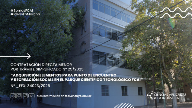 imagen Contratación Directa Menor por Trámite Simplificado N° 25/2025 "Adquisición Elementos para Punto de Encuentro y Recreación Social en el Parque Científico Tecnológico FCAI" N° _EEX: 34023/2025