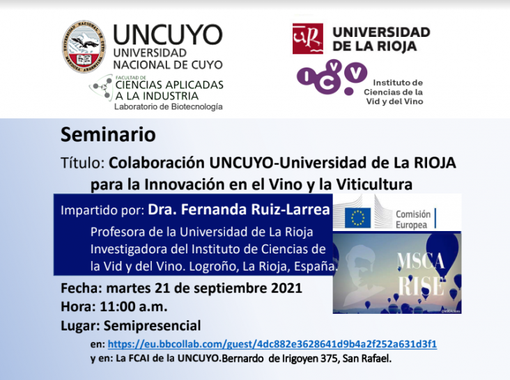 imagen Seminario: Colaboración UNCUYO-Universidad de La RIOJA para la Innovación en el Vino y la Viticultura