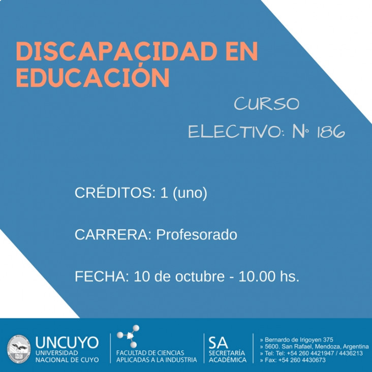 imagen Electiva N° 186 "Discapacidad en educación"