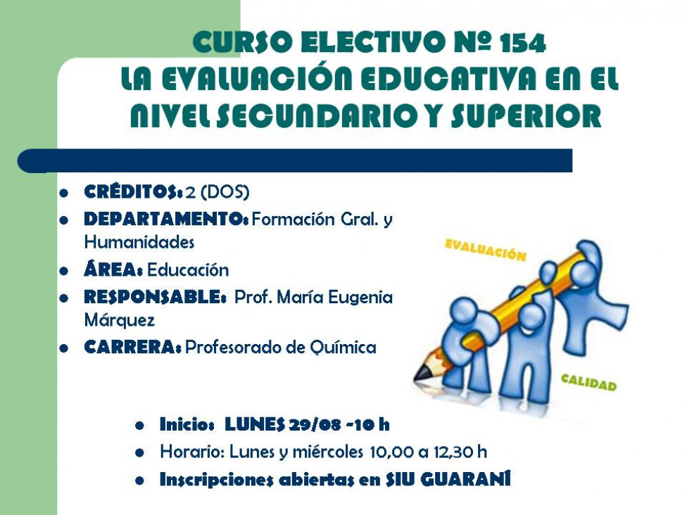 imagen Curso electivo 154 - La evaluación educativa en el nivel secundario y superior