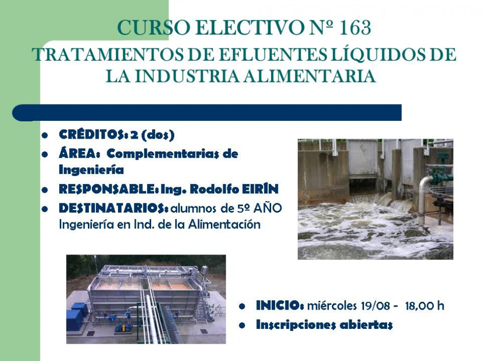 imagen Electiva N°163 "tratamiento de efluentes líquidos de la industria Alimenticia"