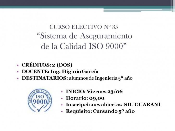 imagen Electiva N° 35 "Sistema de Aseguramiento de la Calidad ISO 9000"