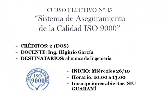 imagen Curso Electivo Nº 35 - "Sistema de Aseguramiento de la Calidad ISO 9000"