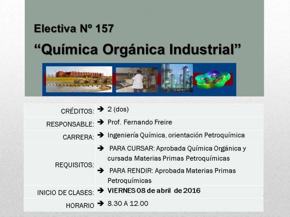 imagen Electiva nº 157 "Química Orgánica Industrial" 