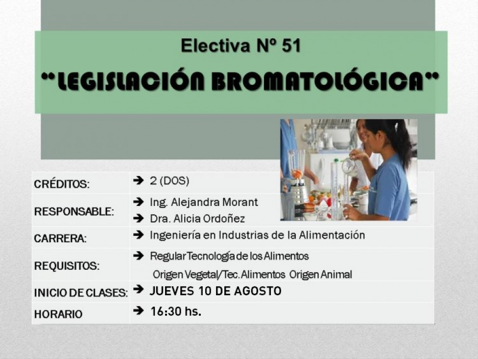 imagen Electiva Nº 51 Legislación Bromatológica