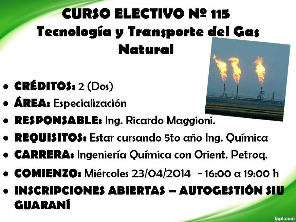 imagen CURSO ELECTIVO Nº 115 Tecnología y Transporte del Gas Natural