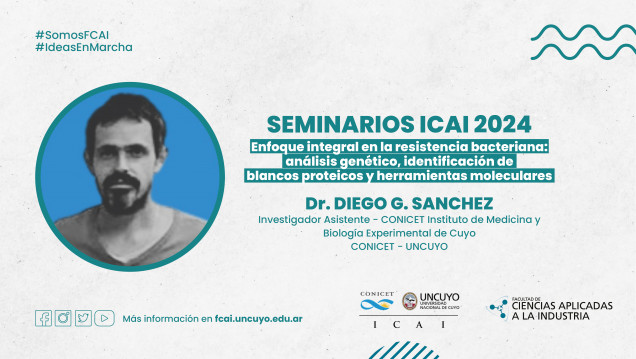 imagen SEMINARIO ICAI OCTUBRE: "Enfoque integral en la resistencia bacteriana: análisis genético, identificación de blancos proteicos y herramientas moleculares"