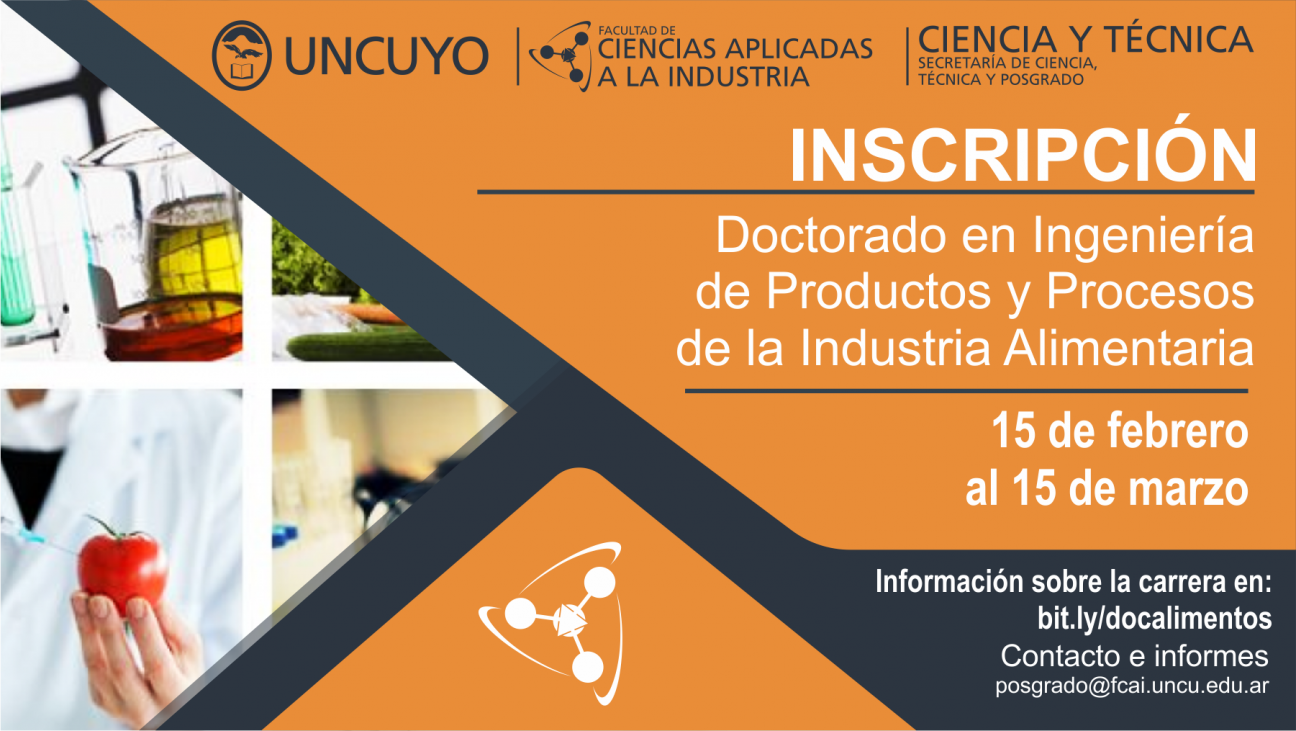 imagen Inscripciones Abiertas Doctorado en Ingeniería de Productos y Procesos de la Industria Alimentaria 2022