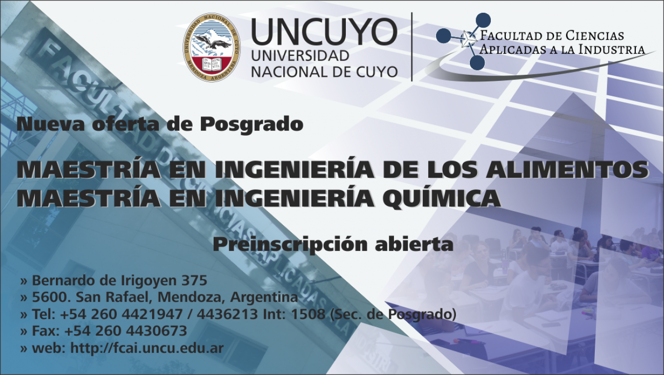 imagen Preinscripciones para las Maestrías en Ingeniería de los Alimentos e Ingeniería Química