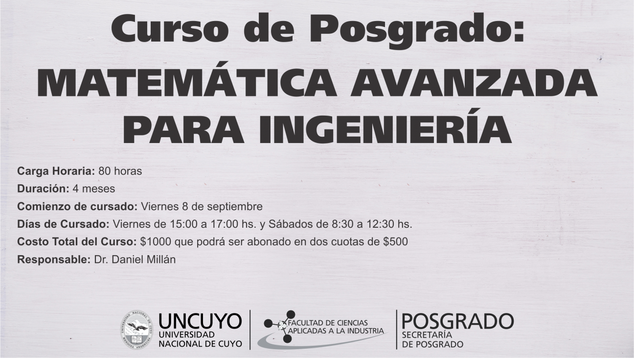 imagen Curso de Posgrado: MATEMÁTICA AVANZADA PARA INGENIERÍA