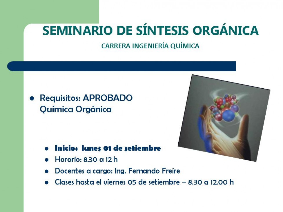 imagen Seminario de Síntesis Orgánica - Ingeniería Química