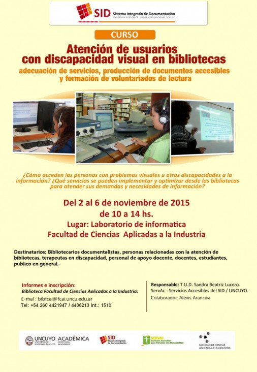 imagen Se desarrollará un Taller sobre Atención de usuarios con discapacidad visual en bibliotecas