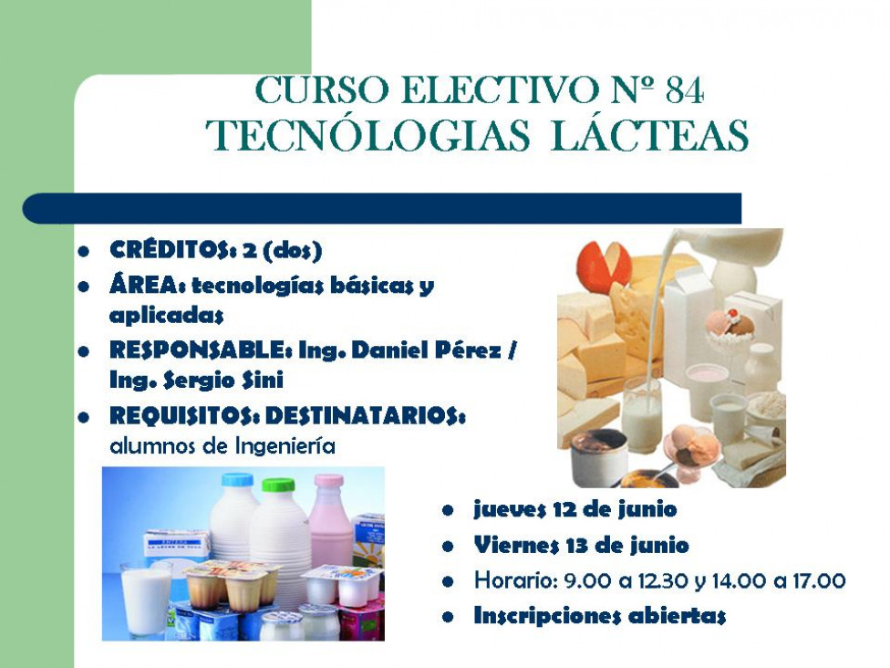 imagen CURSO ELECTIVO Nº 84 TECNÓLOGIAS  LÁCTEAS